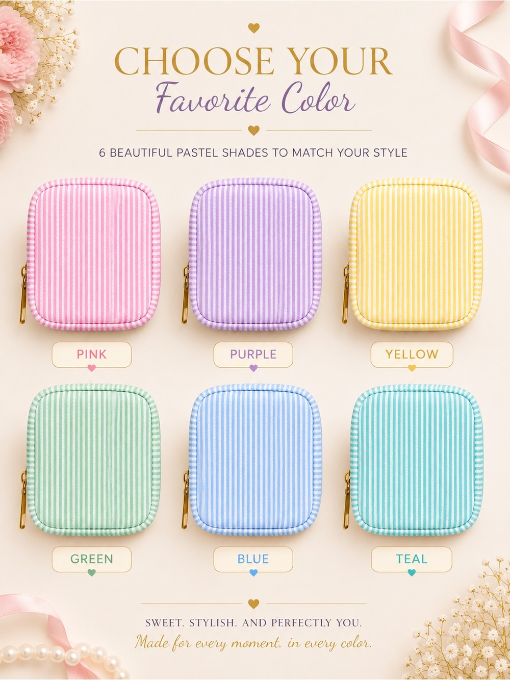 Pastel Seersucker Organizer Pouch | Makeup Bag | Travel Case | Purse Organizer - Picture 6 of 6
